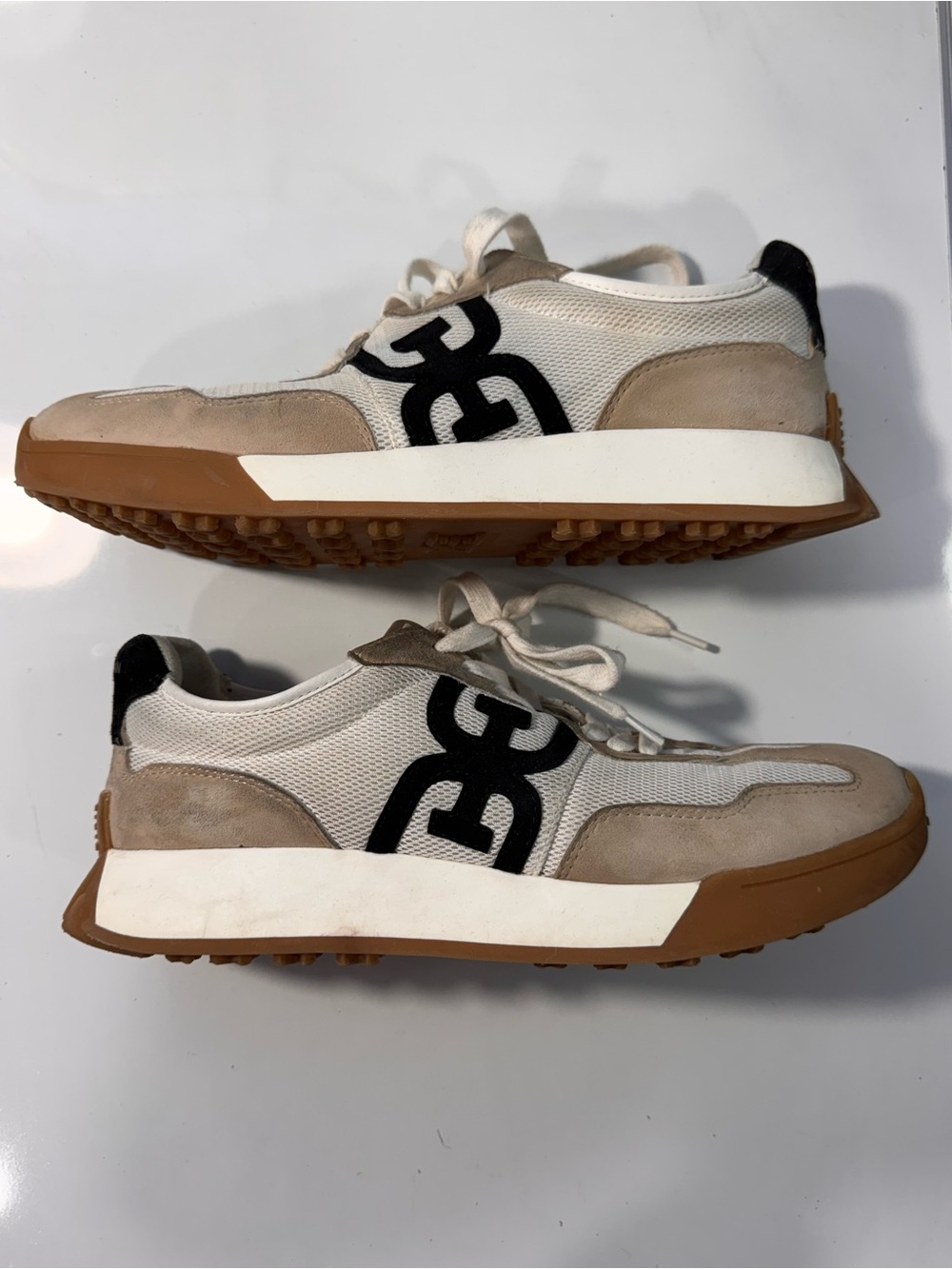 Sam Edelman Men's White & Beige Mesh Leather Sneakers